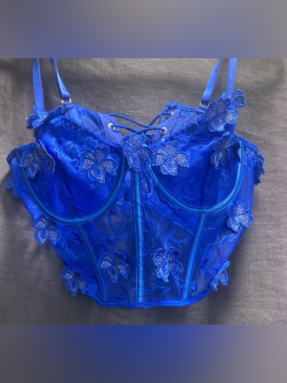 Beautiful Blue Floral Lace Bustier Corset Top M size